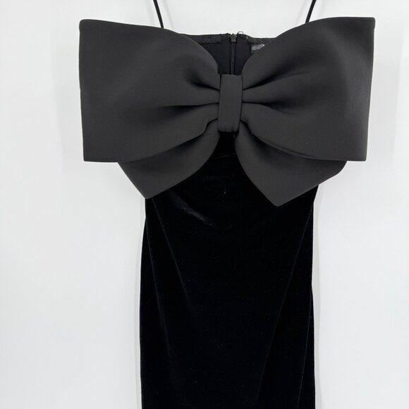 Badgley Mischka Black Strapless Velvet Dress W/ Oversized Bow Detail Size 6 - Picture 5 of 8
